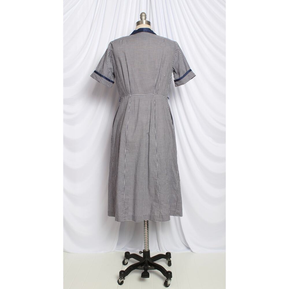 Vintage 1950s Dress 50s Blue Gingham Cotton Shirtwaist Midi Day large XL volup - Picture 4 of 8